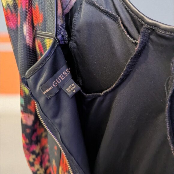 Guess Blurred Floral Long Puff Sleeve Sweatheart Bustier Mini Dress, Size Medium - Picture 4 of 5